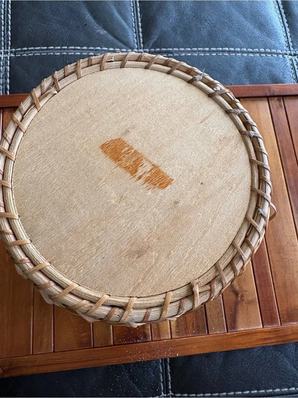 Vintage Handwoven Rattan Accent Basket in Tan Boho Cottage